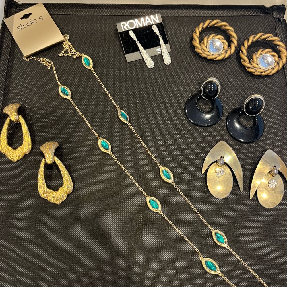 Costume jewelry 
5 pair of earrings-1 brand new with tags 
1 neck new